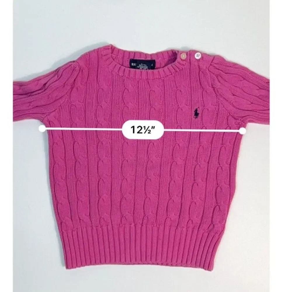 Ralph Lauren Little Girls Hot Pink Cotton Cable Knit LS Crewneck Sweater Size 5